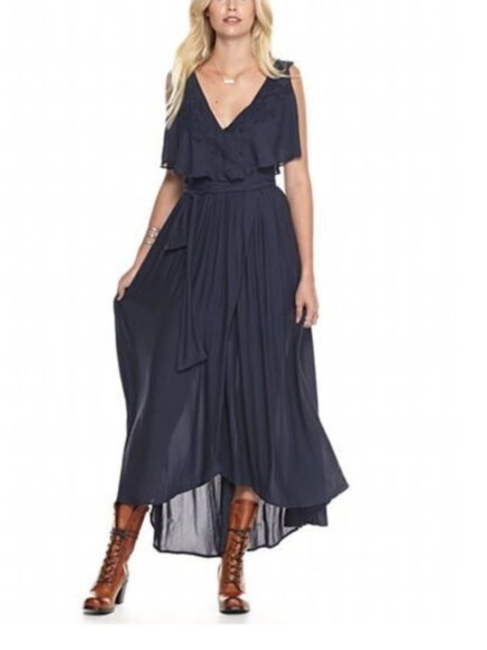 Free People Fiona Maxi Wrap Dress In Midnight Blue Womens Small Embroidered - Picture 3 of 16